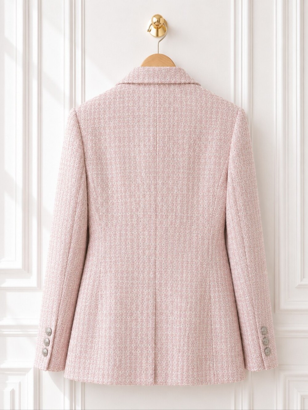 ZARA | Pink Tweed Double-Breasted Blazer Jacket | Size Large Quiet Luxury - Picture 7 of 9